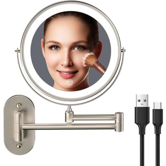 Rechargeable Wall Mounted Lighted Makeup Vanity Mirror 8 Inch Double Sided